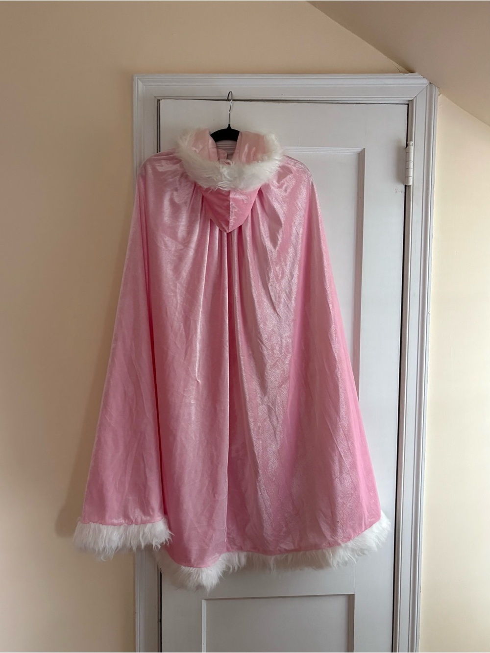 Pink Faux-Fur Trim Hooded Cape